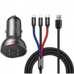 Купити Автомобільний зарядний пристрій Baseus Digital Display 4.8A + USB Cable 3in1 1.2m (TZCCBX-0G) Grey