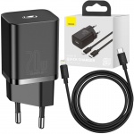 Купити Зарядний пристрій Baseus Super Si Quick Charger 1C 20W with Cable Type-C to Lightning 1m Black (TZCCSUP-B01)